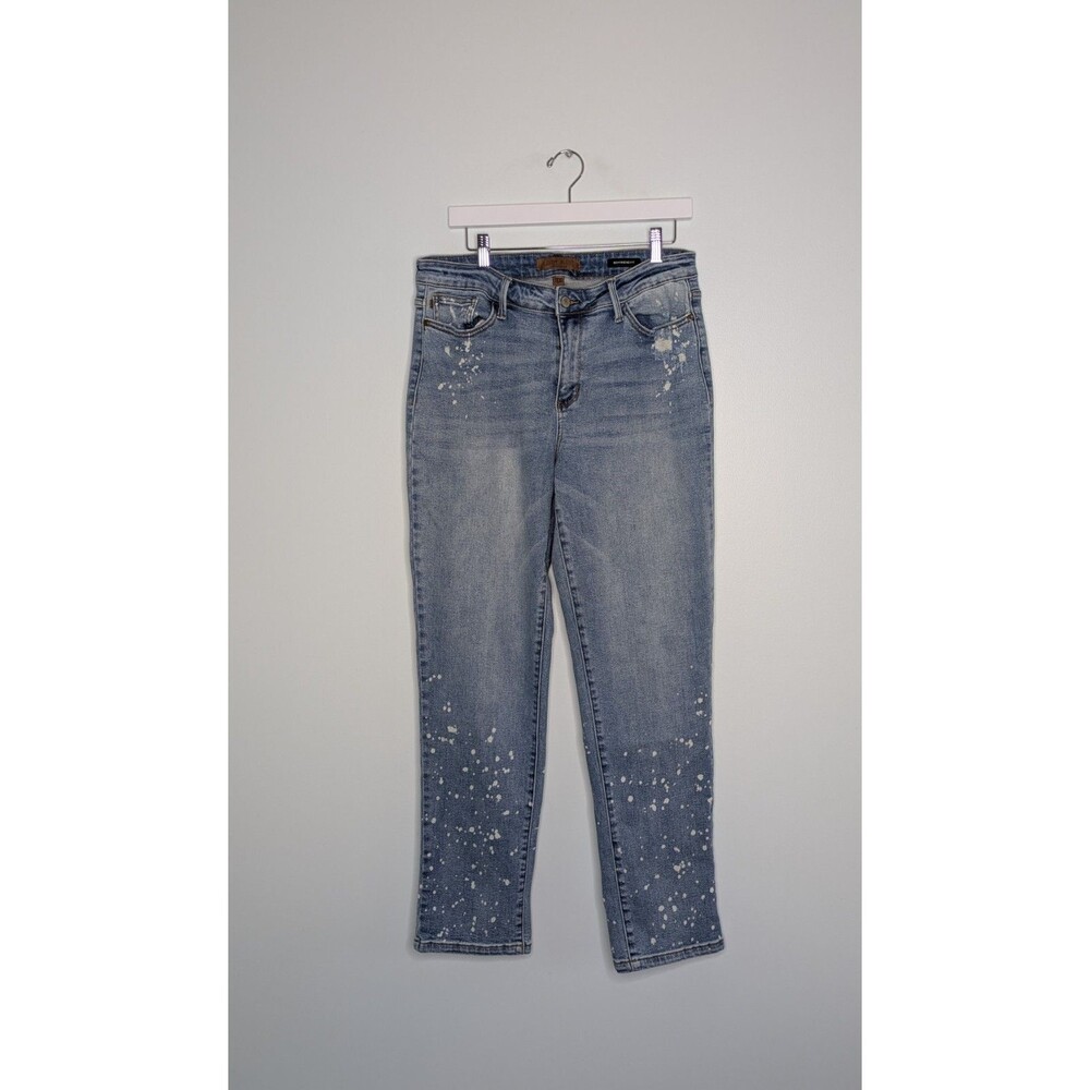 Judy Blue Boyfriend  Distressed Jeans Womens 11/30 Blue High Rise Bleach Splash